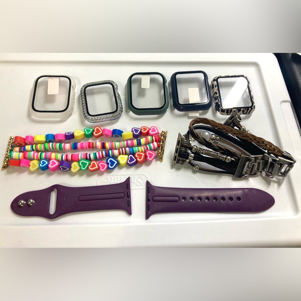 Apple watch aftermarket accessories, colorful, 3 straps, 5 screen covers